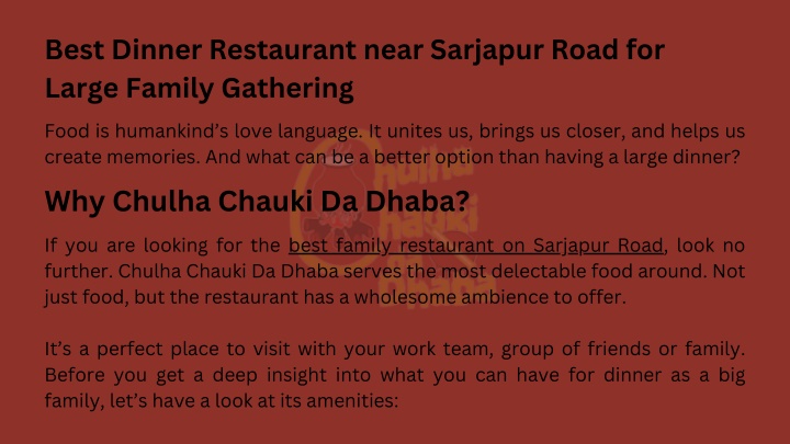 best dinner restaurant near sarjapur road