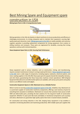 Best Mining Spare and Equipment spare construction in USA