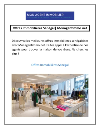 Offres Immobilières Sénégal| Monagentimmo.net