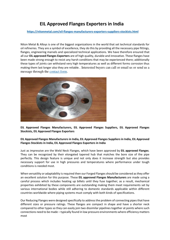 eil approved flanges exporters in india