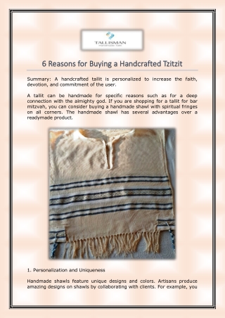 6 Reasons for Buying a Handcrafted Tzitzit