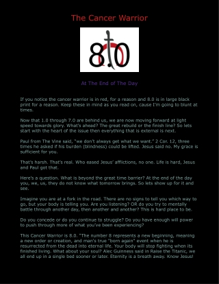 8.0 The Cancer Warrior - The End
