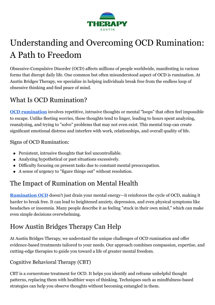 understanding and overcoming ocd rumination