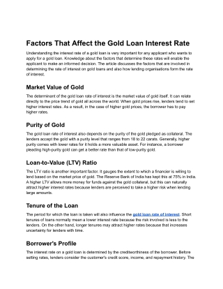 Factors That Affect the Gold Loan Interest Rate