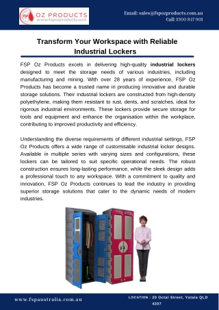 Transform Your Workspace with Reliable Industrial Lockers