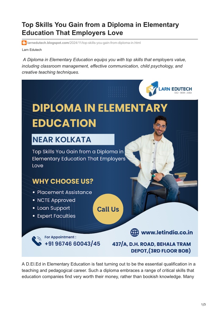 top skills you gain from a diploma in elementary