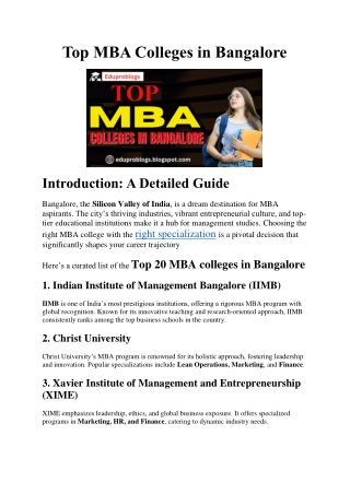 Top MBA Colleges in Bangalore