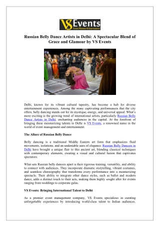 VS Events: Hire Russian Belly Dance Artists in Delhi Today