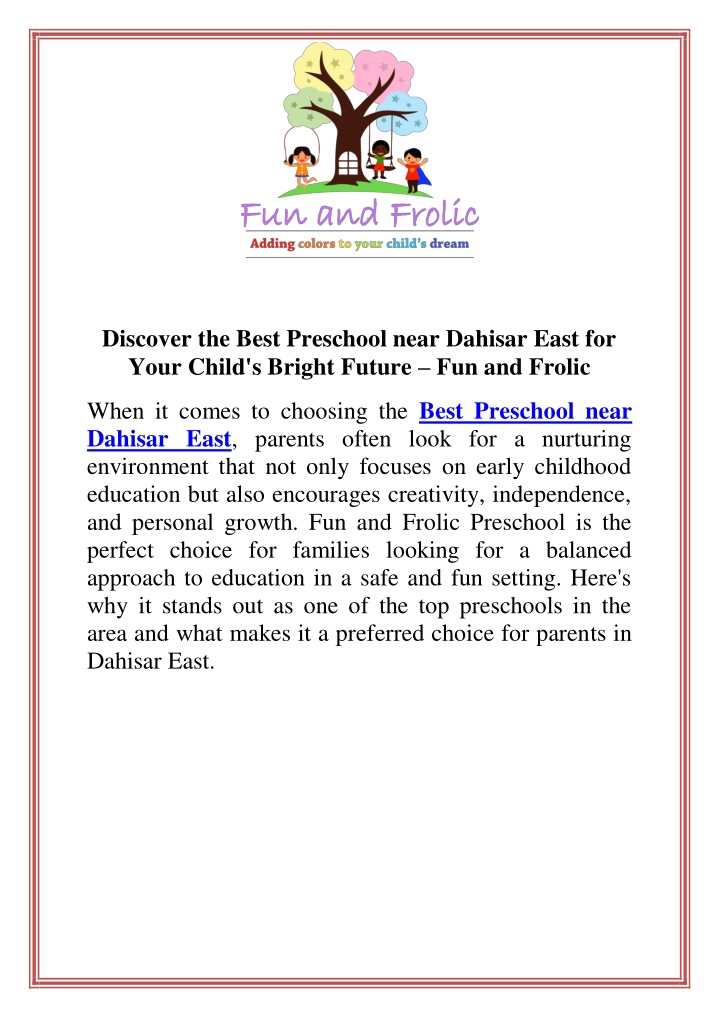 discover the best preschool near dahisar east