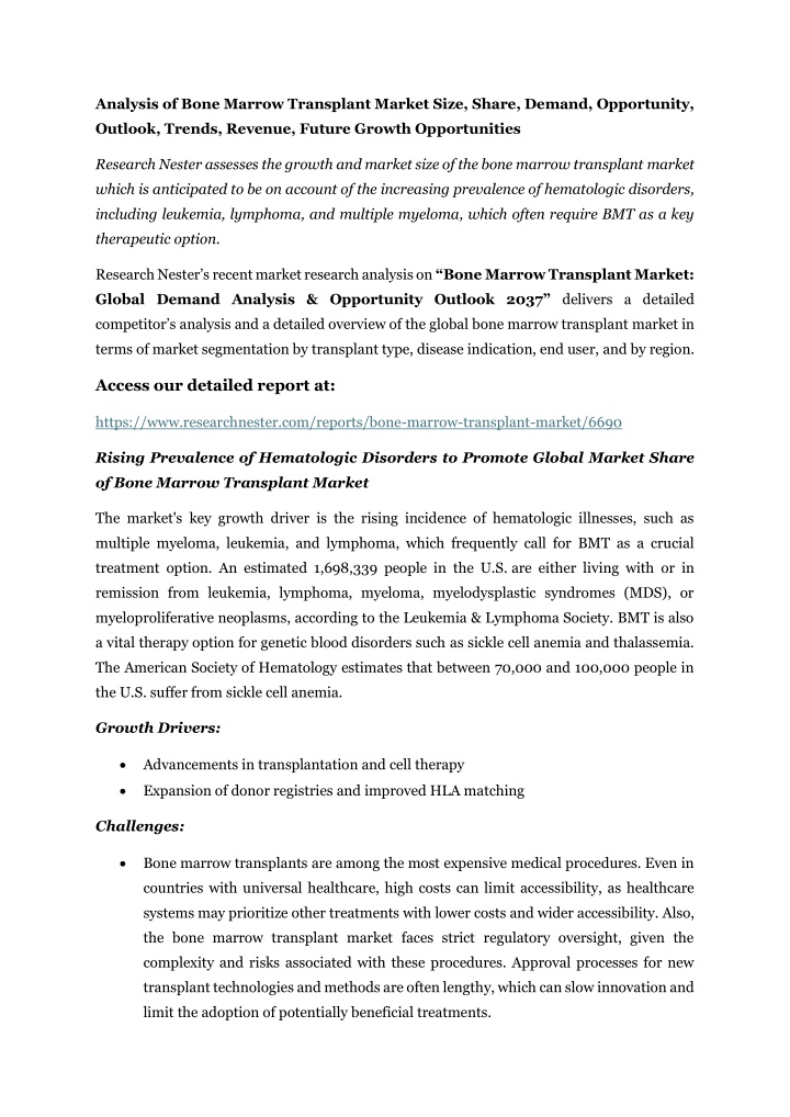 analysis of bone marrow transplant market size