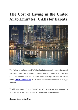 The Cost of Living in the United Arab Emirates (UAE) for Expats