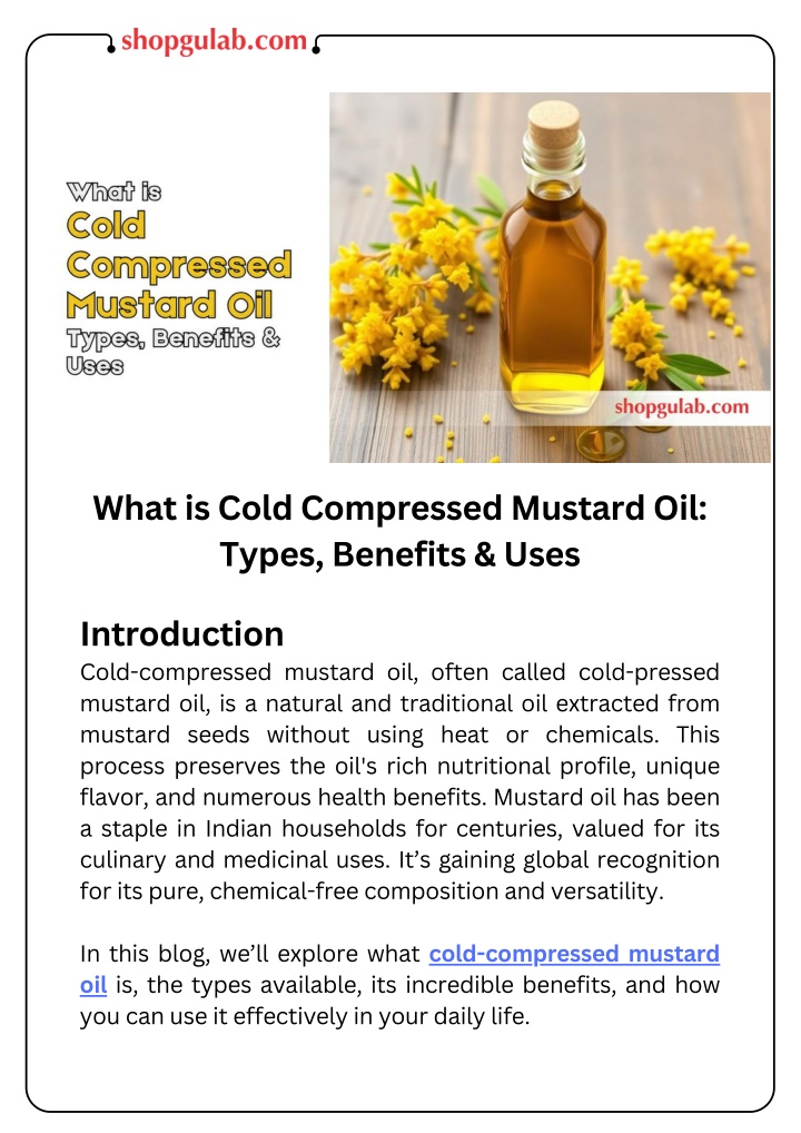 what is cold compressed mustard oil types