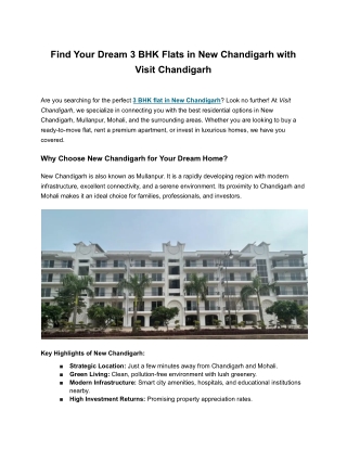 Find Your Dream 3 BHK Flats in New Chandigarh with Visit Chandigarh