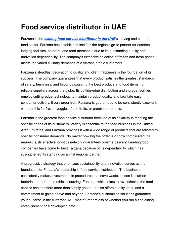 food service distributor in uae