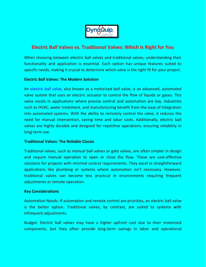 electric ball valves vs traditional valves which