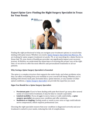 Expert Spine Care Finding the Right Surgery Specialist in Texas for Your Needs