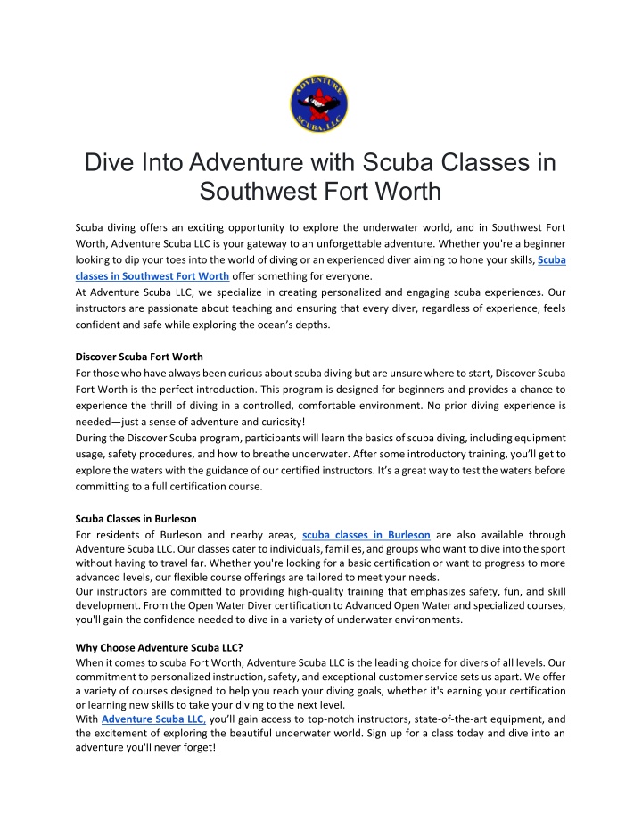 dive into adventure with scuba classes