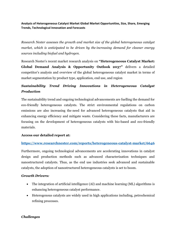 analysis of heterogeneous catalyst market global