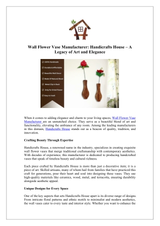 Wall Flower Vase Manufacturer
