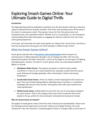Exploring Smash Games Online: Your Ultimate Guide to Digital Thrills