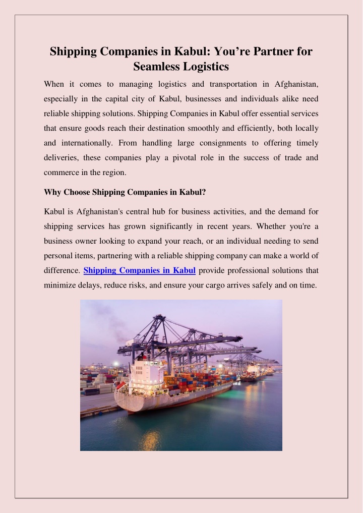 shipping companies in kabul you re partner