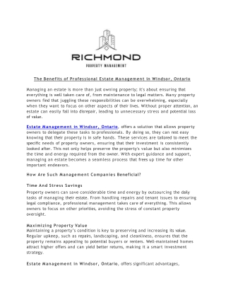 The Benefits of Professional Estate Management in Windsor, Ontario