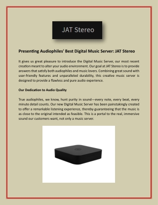 Presenting Audiophiles' Best Digital Music Server - JAT Stereo