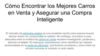 Cómo Encontrar los Mejores Carros en Venta y Asegurar una Compra Inteligente