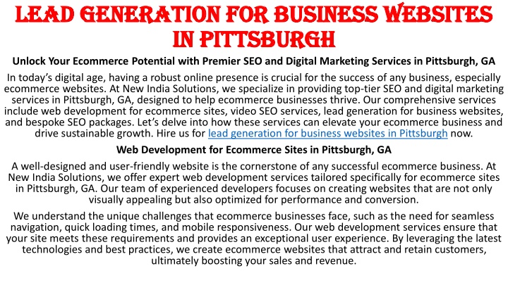 lead generation for business websites in pittsburgh