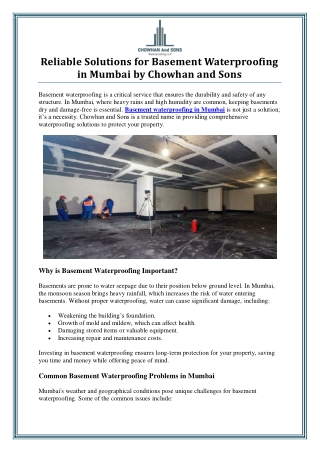 Basement Waterproofing in Mumbai by Chowhan and Sons