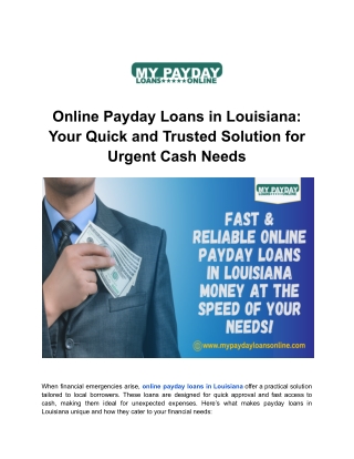 Online Payday Loans in Louisiana – Fast and Reliable with My Payday Loans Online