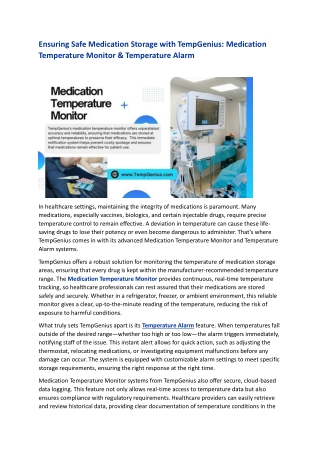 Ensuring Safe Medication Storage with TempGenius Medication Temperature Monitor & Temperature Alarm