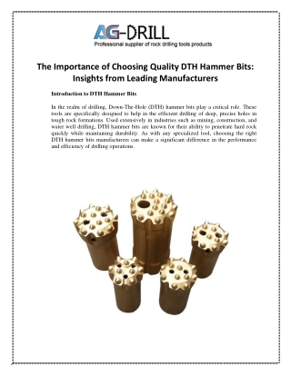 The Importance of Choosing Quality DTH Hammer Bits Insights from Leading Manufacturers