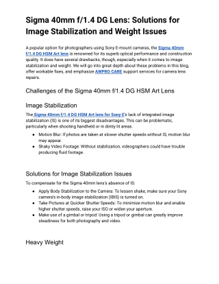sigma 40mm f 1 4 dg lens solutions for image