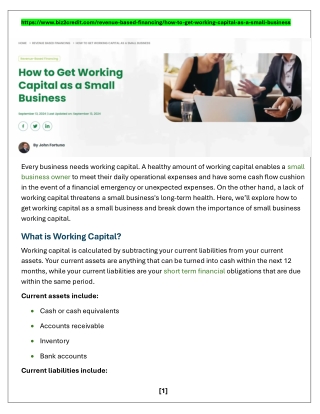 How to Get Working Capital as a Small Business