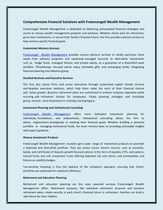 Comprehensive Financial Solutions with Fratarcangeli Wealth Management