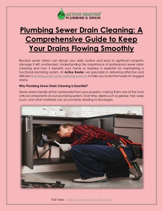 Plumbing Sewer Drain Cleaning: A Comprehensive Guide to Keep Your Drains Flowing