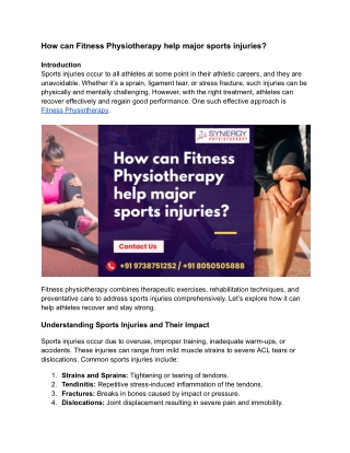 How can Fitness Physiotherapy help major sports injuries_