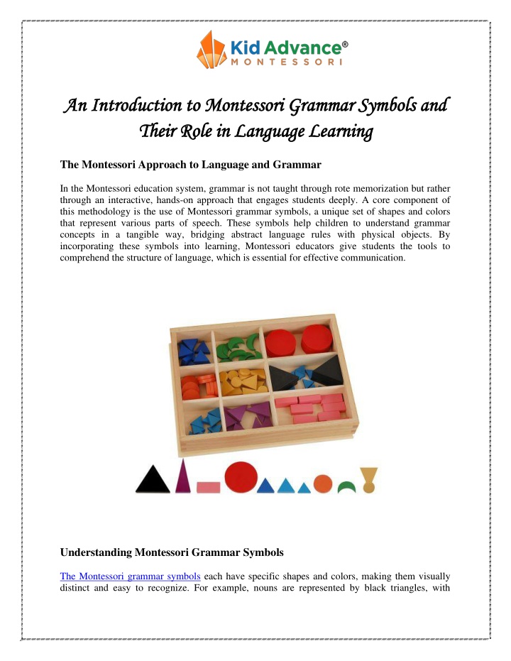 Ppt An Introduction To Montessori Grammar Symbols And Their Role In