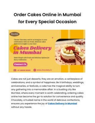 Surprise Loved Ones with Fresh Cakes Delivery in Mumbai