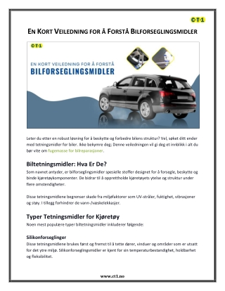 En Kort Veiledning for å Forstå Bilforseglingsmidler