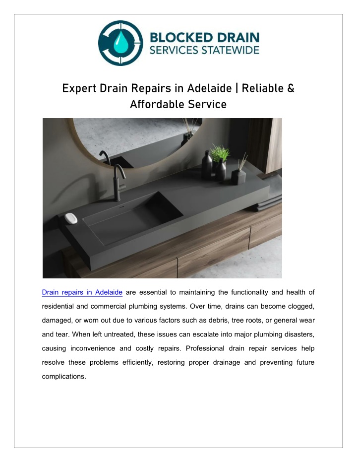 expert drain repairs in adelaide reliable