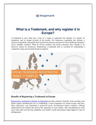 What is a Trademark, and why register it in Europe