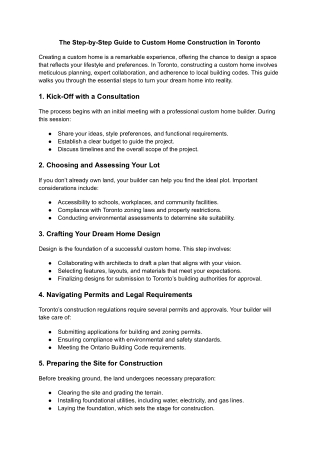 The Step-by-Step Guide to Custom Home  Construction in Toronto