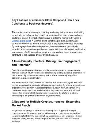 Key Features of a Binance Clone Script and How They Contribute to Business Succe