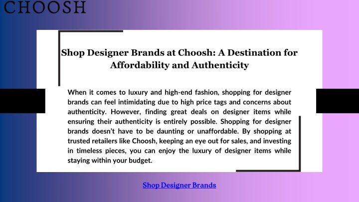 shop designer brands at choosh a destination