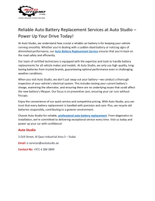 Reliable Auto Battery Replacement Services at Auto Studio