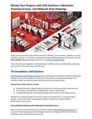 Elevate Your Projects with CAD Solutions, Fabrication Drawing Services, and Millwork Shop Drawings