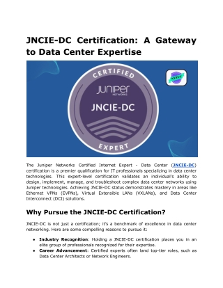 jncie dc certification a gateway to data center