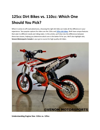 125cc Dirt Bikes vs. 110cc: Which One Should You Pick?